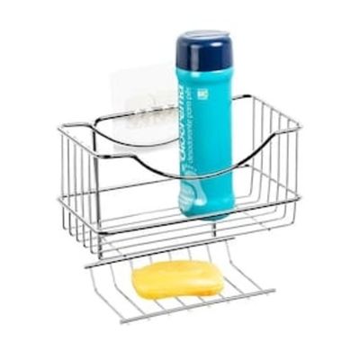 Porta Shampoo com Saboneteira Utimil Cromado Adesivo PVC 16x19,5x11cm Suporta 3kg Cromado
