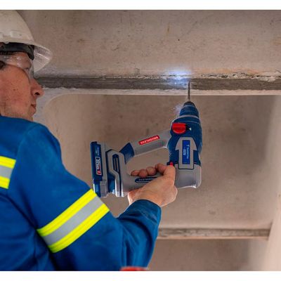 Martelete Perfurador e Rompedor by TOTAL 20V Brushless SDS-Plus 18 mm Kit com Baterias Tramontina Azul e Cinza