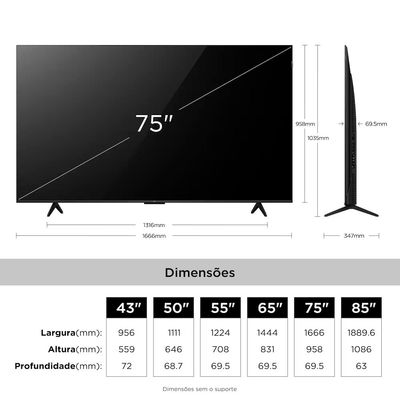 Smart TV 75 4K QLED Google TV até 120Hz Dolby Vision Atmos TCL Preto / Bivolt