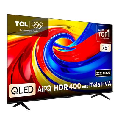 Smart TV 75 4K QLED Google TV até 120Hz Dolby Vision Atmos TCL Preto / Bivolt