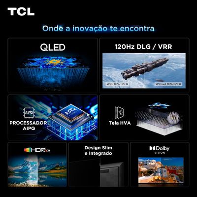 Smart TV 75 4K QLED Google TV até 120Hz Dolby Vision Atmos TCL Preto / Bivolt
