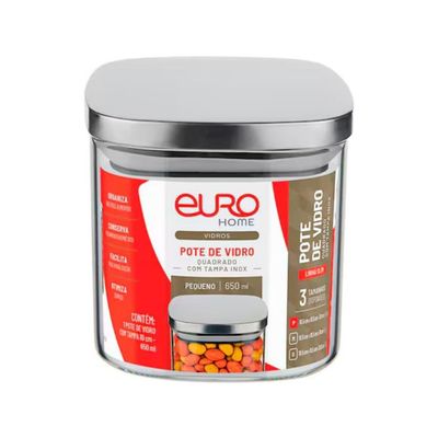 Pote de Vidro Slim 650ml com Tampa Hermética em Inox  Euro Home Transparente