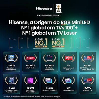 Smart TV 55P 4K UHD 55U6QV 60Hz Vidaa Dolby Vision Hisense Preto / Bivolt