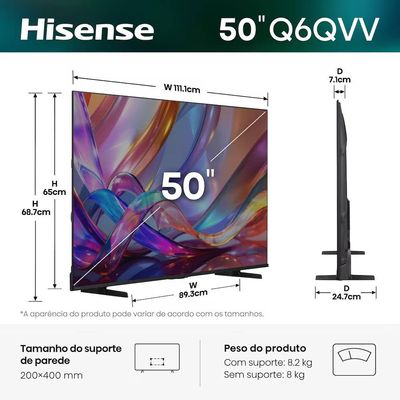 Smart TV 55P 4K UHD 55U6QV 60Hz Vidaa Dolby Vision Hisense Preto / Bivolt