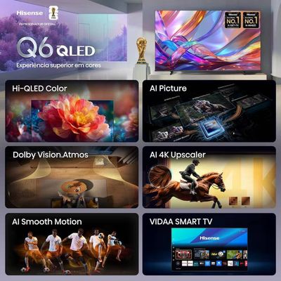 Smart TV 55P 4K UHD 55U6QV 60Hz Vidaa Dolby Vision Hisense Preto / Bivolt