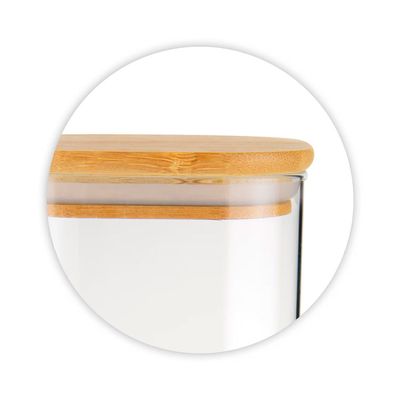Pote Quadrado de Vidro Borossilicato Slim 650ml com Tampa de Bambu Hermética Euro Home Transparente
