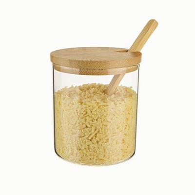 Pote de Vidro Euro Home Slim 300ml com Tampa e Colher Bambu 2 Peças Transparente
