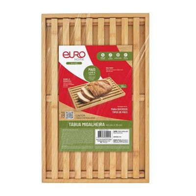 Tábua de Pão Migalheira Retangular BAM2925 Bambu Natural Euro Home Natural