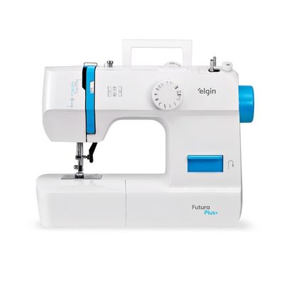 Máquina de Costura Portátil Elgin Futura Plus X2052 12 Pontos Branco/Azul / 220V