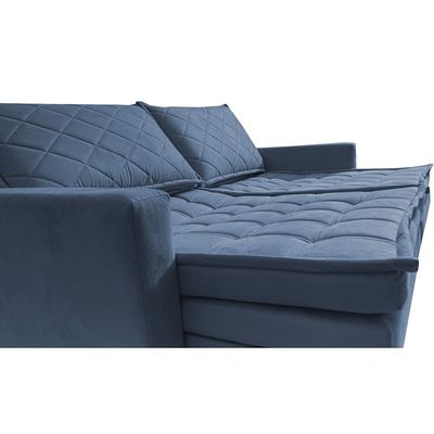Sofá 3 Lugares Cama InBox Marselha II Retrátil Reclinável com Baú Revestimento Suede Velusoft 180cm Azul