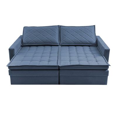 Sofá 3 Lugares Cama InBox Marselha II Retrátil Reclinável com Baú Revestimento Suede Velusoft 180cm Azul
