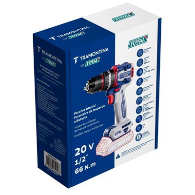 Parafusadeira Furadeira de Impacto by TOTAL 20V Brushless 66 N.m Mandril 1/2 Tramontina Azul