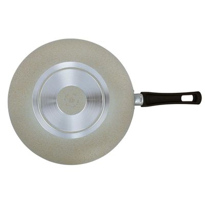 Frigideira Wok Ekó 28 cm Alumínio Antiaderente 7 Camadas com Tampa de Vidro Multiflon Bege