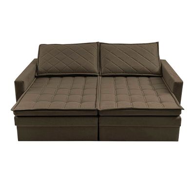 Sofá 3 Lugares Cama InBox Marselha II Retrátil Reclinável com Baú Revestimento Suede Velusoft 180cm Café