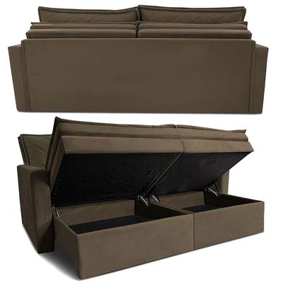 Sofá 3 Lugares Cama InBox Marselha II Retrátil Reclinável com Baú Revestimento Suede Velusoft 180cm Café