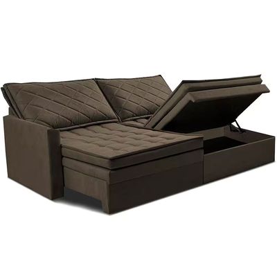 Sofá 3 Lugares Cama InBox Marselha II Retrátil Reclinável com Baú Revestimento Suede Velusoft 180cm Café