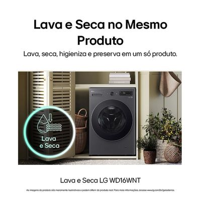 Lava e Seca LG WD16GNTS6 16kg/10kg AI DD Wi-Fi TurboWash 360° Vapor Inox Preto / 220V