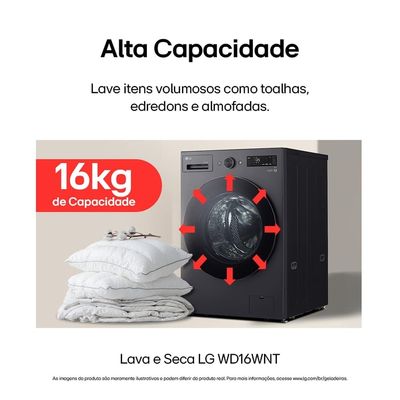 Lava e Seca LG WD16GNTS6 16kg/10kg AI DD Wi-Fi TurboWash 360° Vapor Inox Preto / 220V
