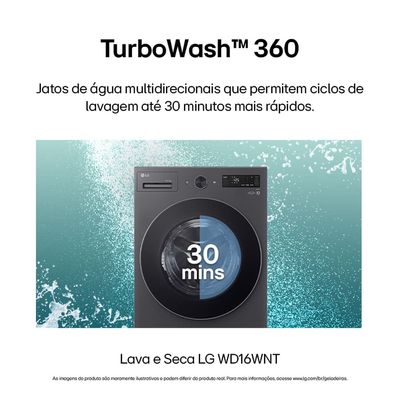 Lava e Seca LG WD16GNTS6 16kg/10kg AI DD Wi-Fi TurboWash 360° Vapor Inox Preto / 220V
