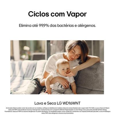 Lava e Seca LG WD16GNTS6 16kg/10kg AI DD Wi-Fi TurboWash 360° Vapor Inox Preto / 220V