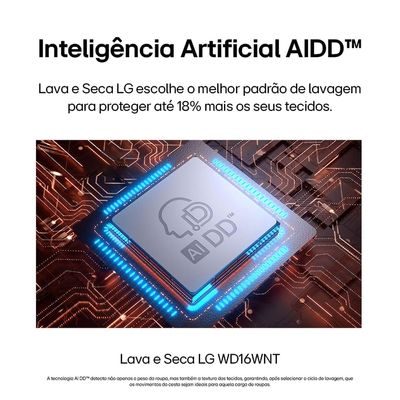 Lava e Seca LG WD16GNTS6 16kg/10kg AI DD Wi-Fi TurboWash 360° Vapor Inox Preto / 220V