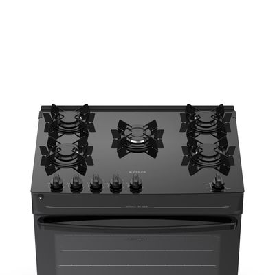 Fogão Mônaco Top Glass 5 Bocas com Mesa de Vidro e Mega Chama Bivolt Atlas Preto / Bivolt