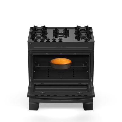 Fogão Mônaco Top Glass 5 Bocas com Mesa de Vidro e Mega Chama Bivolt Atlas Preto / Bivolt