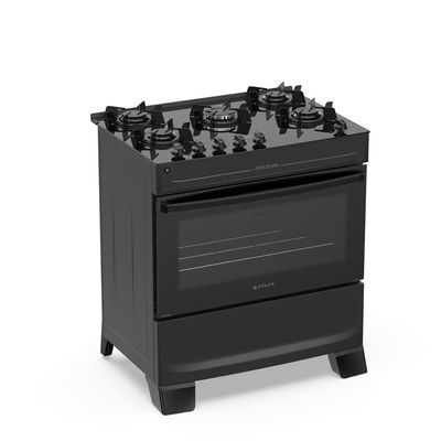 Fogão Mônaco Top Glass 5 Bocas com Mesa de Vidro e Mega Chama Bivolt Atlas Preto / Bivolt