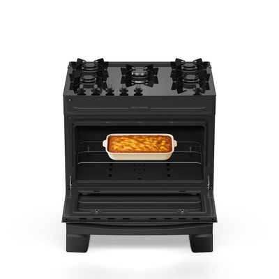Fogão Mônaco Top Glass 5 Bocas com Mesa de Vidro e Mega Chama Bivolt Atlas Preto / Bivolt