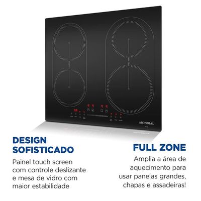 Cooktop de Indução Mondial CTI-03 4 Bocas com Full Zone e Função Turbo 220V Preto / 220V