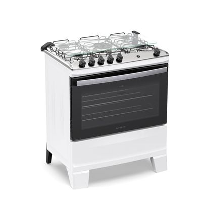 Fogão Agile Up 5 Bocas com Mesa Inox Tripla Chama e Acendimento Automático Bivolt Atlas Branco / Bivolt