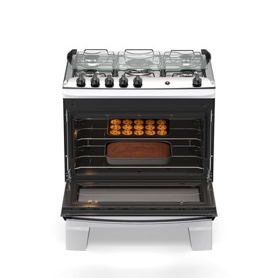 Fogão Agile Up 5 Bocas com Mesa Inox Tripla Chama e Acendimento Automático Bivolt Atlas Branco / Bivolt