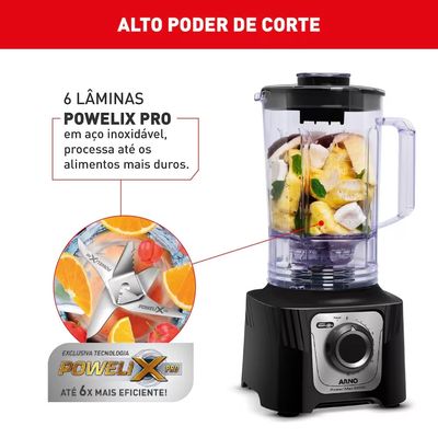 Liquidificador Power Max LN66 2200W 3,1L 15 Velocidades Arno Preto / 110V