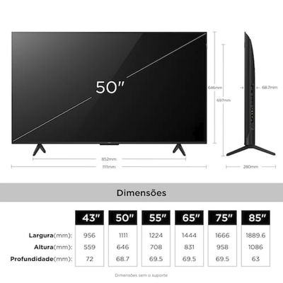 Smart TV 50 4K TCL P7L QLED Google TV 120Hz Dolby Vision Preto / Bivolt