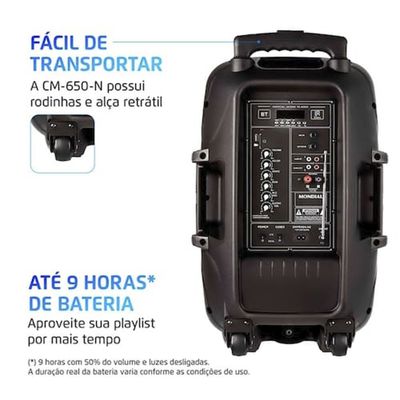 Caixa de Som Amplificada XSound CM-650-N 650W Bluetooth RGB Color Lights Bateria até 9h Mondial Preto / Bivolt