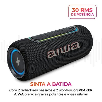 Caixa de Som Speaker SP-05-LB Bluetooth 30W IPX5 LED Lights Bateria 6h Aiwa Preto / Bivolt
