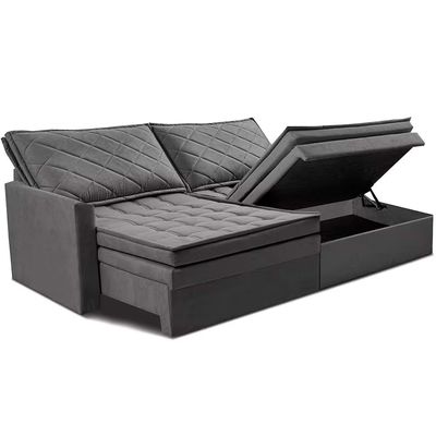 Sofá 3 Lugares Cama InBox Marselha II Retrátil Reclinável com Baú Revestimento Suede Velusoft 180cm Cinza