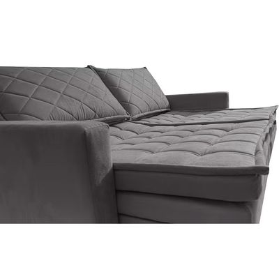 Sofá 3 Lugares Cama InBox Marselha II Retrátil Reclinável com Baú Revestimento Suede Velusoft 180cm Cinza