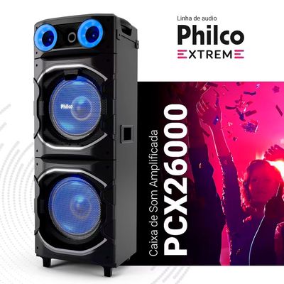 Torre de Som PCX26000 2600W Bluetooth Woofer Duplo 12 Flash Light Philco Preto / Bivolt