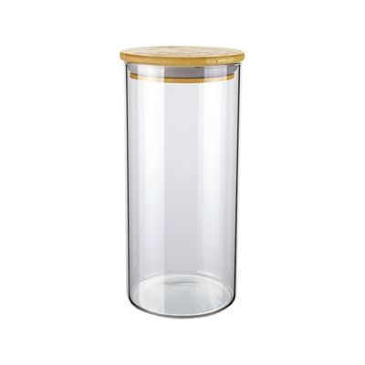 Pote de Vidro Euro Home Slim 1,3L com Tampa de Bambu Hermético Transparente