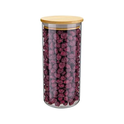 Pote de Vidro Euro Home Slim 1,3L com Tampa de Bambu Hermético Transparente