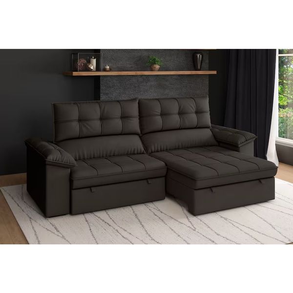 Sofá 6 Lugares Capri Slim Retrátil Reclinável Suede 290cm Luizzi Marrom