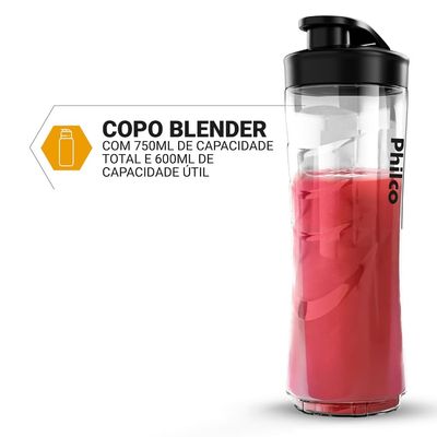Mixer 2 em 1 PMX40A 400W com Copo 800ml e Liquidificador Squeeze Philco Preto / 110V