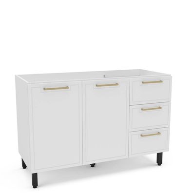 Balcão 2 Portas 3 Gavetas Politorno Amara sem Tampo Pintura UV Branco Branco