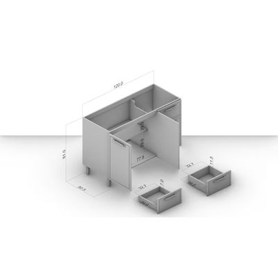 Balcão 2 Portas 3 Gavetas Politorno Amara sem Tampo Pintura UV Branco Branco