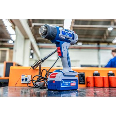 Soprador Térmico by TOTAL 20V 550°C Display LCD Temperatura Ajustável Acessórios Tramontina Azul e Cinza