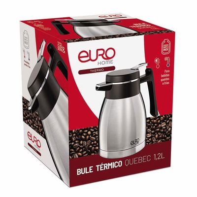 Bule Térmico Euro Home Quebec 1,2L Gatilho Parede Dupla Inox Inox