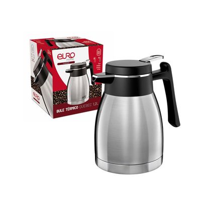 Bule Térmico Euro Home Quebec 1,2L Gatilho Parede Dupla Inox Inox