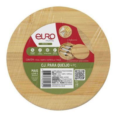Conjunto Euro Home Tábua de Bambu com 3 Utensílios para Queijo 4 Peças Bambu