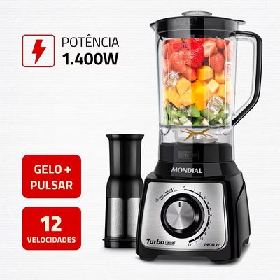 Liquidificador Turbo Inox L-1400 12 Velocidades 1400W 3L Mondial Preto / 110V